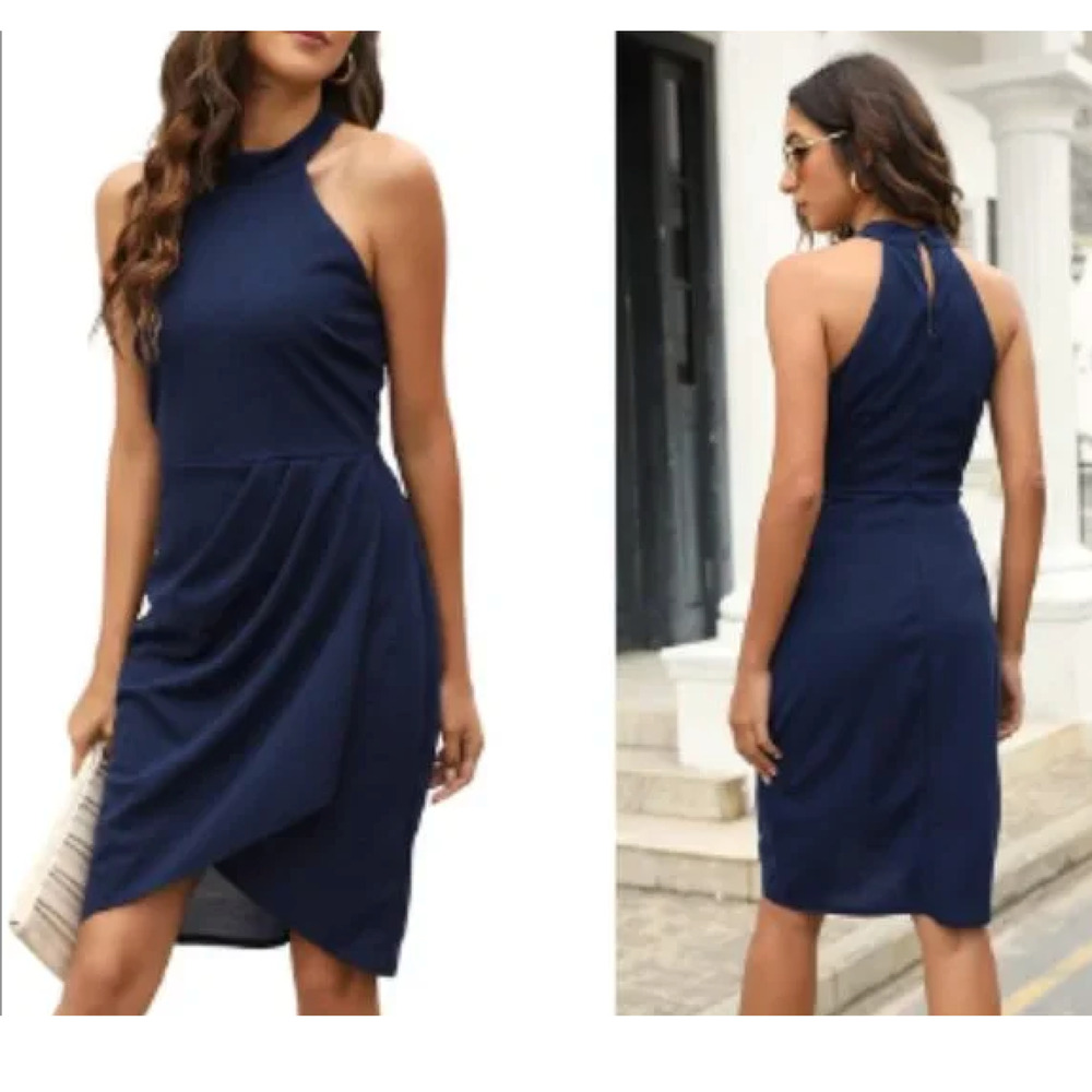 NWT Manydress Womens Summer Halter Neck Ruched Dresses Bodycon Slim L